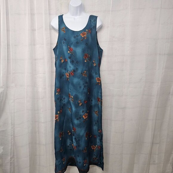 Blue Rust Floral Sleeveless Maxi Dress Reversible Boho M+ - Picture 6 of 10